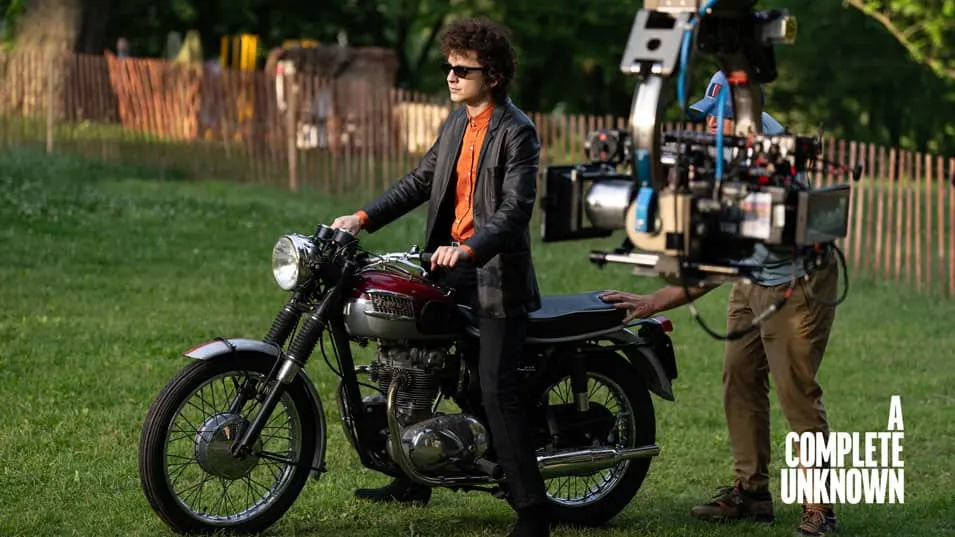 Triumph's Bonneville T100 behind the scenes of A COMPLETE UNKNOWN