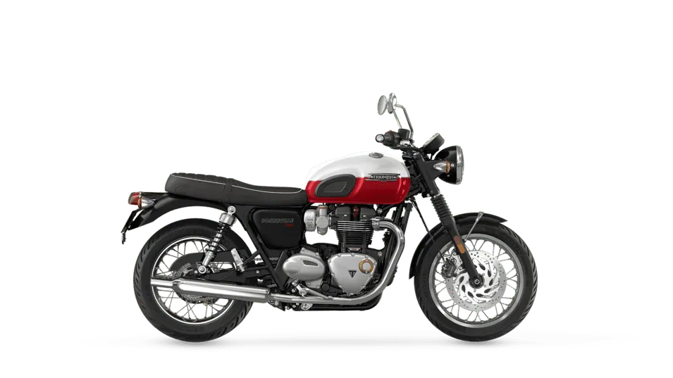 MY25 Bonneville T120 in Crystal White and cranberry red CGI
