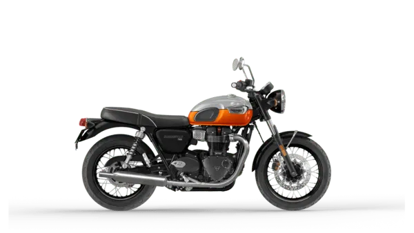 MY25 Bonneville T100 in Aluminium and baja orange CGI